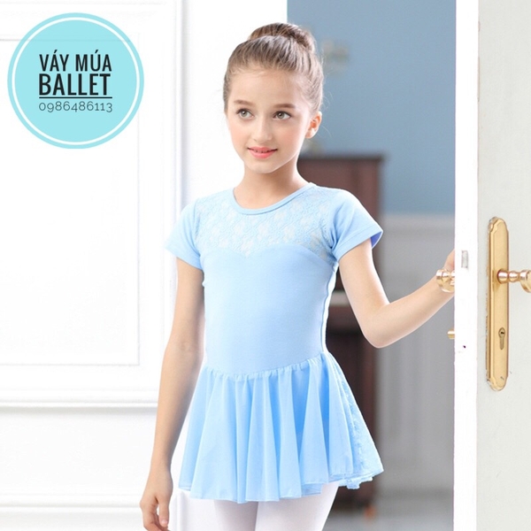 Váy tập múa ren phối voan tay ngắn (nhiều màu)