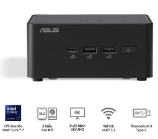 Bộ Mini PC Asus NUC 14 PRO Tall RNUC14RVHI3 (i3- 100U/ 2xNVMe, SATA/ 2x HDMI 2.1/2x DP 1.4a/ VESA MOUNT)