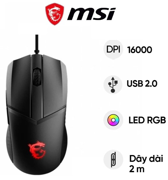 Chuột gaming có dây MSI Clutch GM41 Lightweight V2 (màu đen) (S12-0400D20-C54)