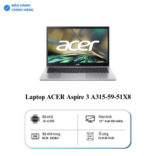 Laptop ACER Aspire 3 A315-59-51X8 (NX.K6TSV.00F) (i5-1235U/RAM 8GB/512GB SSD/ Windows 11)