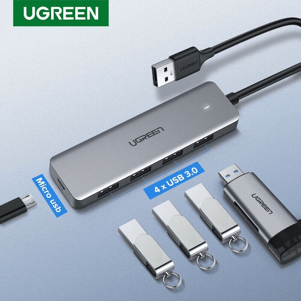 Bộ chia Hub USB 3.0 sang 4 cổng màu xám Ugreen (50985)