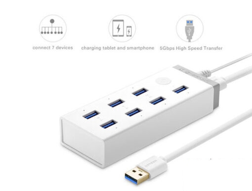 Bộ chia Hub USB 3.0 7 cổng kèm nguồn ngoài 12V tích hợp BC1.2 Ugreen (20296)