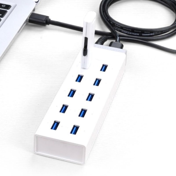 Bộ chia Hub USB 3.0 10 cổng kèm nguồn ngoài 12V tích hợp BC1.2 Ugreen (20297)