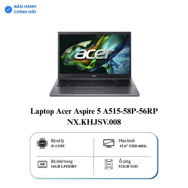 Laptop Acer Aspire 5 A515-58P-56RP NX.KHJSV.008 (Intel Core i5-1335U | 16GB | 512GB | Intel UHD | 15.6 inch FHD | Win 11 | Xám)