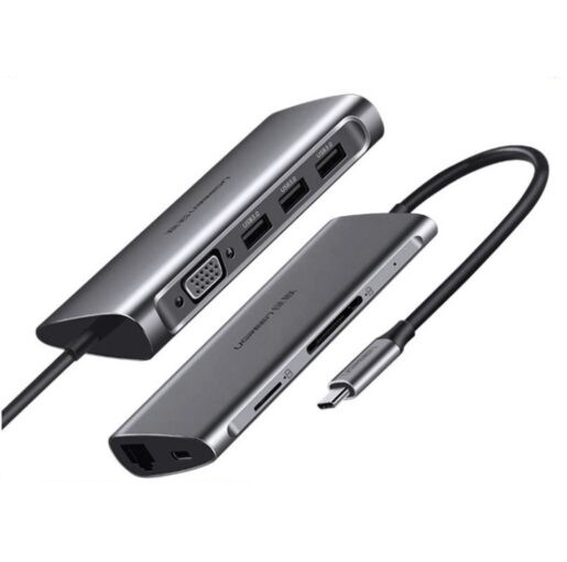 Bộ chuyển đổi USB-C sang 3*USB 3.0+VGA+RJ45+SD&TF màu xám Ugreen ( 50539)