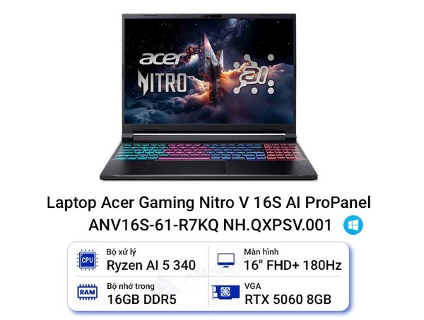 Laptop Acer Gaming Nitro V 16S AI ProPanel ANV16S-61-R7KQ NH.QXPSV.001