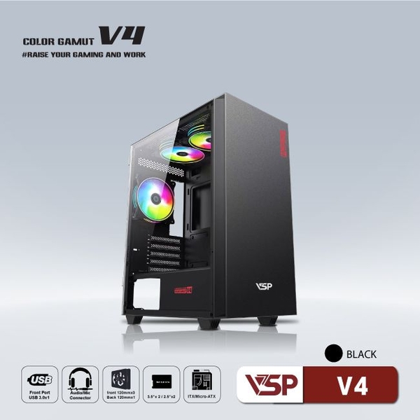 Vỏ Case máy tính VSP V4 - Đen không FAN