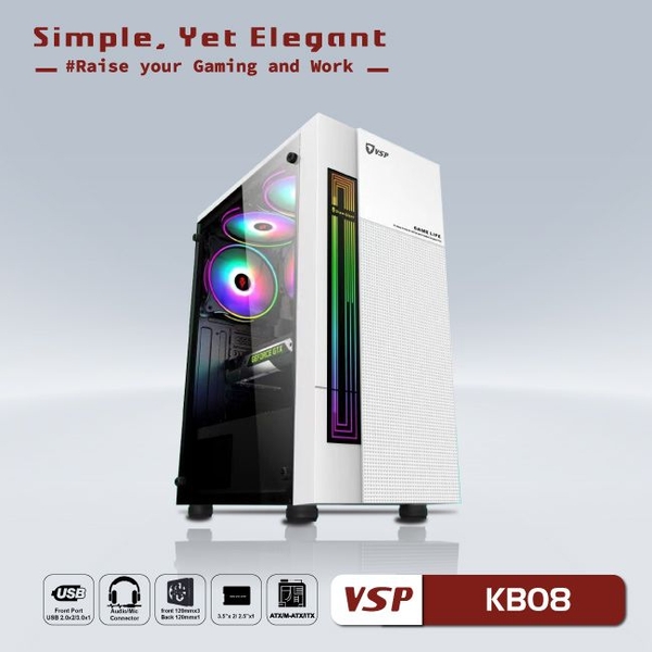Vỏ Case Máy Tính VSP - Esport gaming KB08 - Trắng không FAN