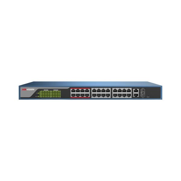 SWITCH HIKVISION DS-3E1326P-EI/M/24 PORT POE/2 PORT UPLINK GIGA/1 PORT OPTICAL/230W