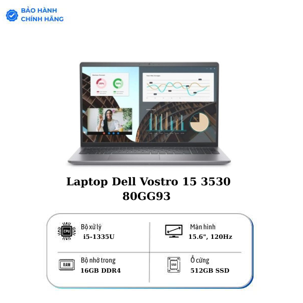 Laptop Dell Vostro 15 3530 80GG93 (Intel Core i5-1335U | 16GB | 512GB | Intel Iris Xe | 15.6 inch FHD | Win 11 | Office | Xám)