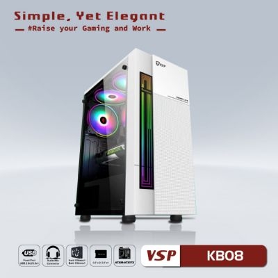 Case KB08 Trắng Gaming (ATX) không FAN
