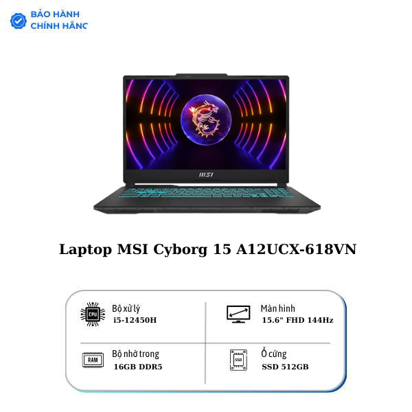 Laptop MSI Cyborg 15 A12UCX-618VN (Intel Core i5-12450H | 16GB | 512GB | RTX 2050 4GB | 15.6 inch FHD | Win 11 | Đen)