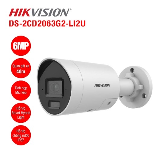 Camera IP thân trụ 6MP Hikvision DS-2CD2063G2-LI2U