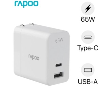 Củ sạc Rapoo PA65 65W 2 cổng (USB-C + USB-A) màu trắng PA65-White