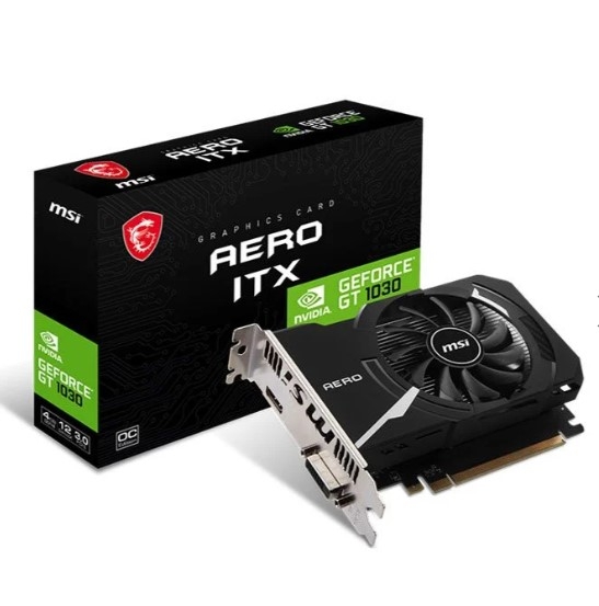 ard màn hình VGA MSI GeForce GT 1030 AERO ITX 4GD4 OC (4GD4, 64-bit, DVI+HDMI)