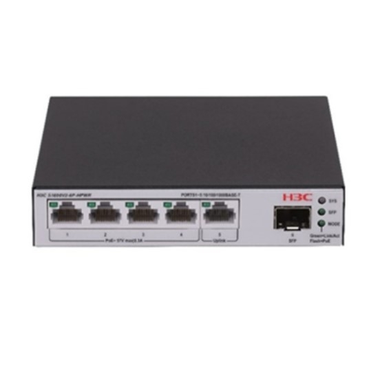 Switch H3C S1600V2-6P-HPWR  04 Cổng PoE+, 01 Cổng GE, 01 Cổng SFP 1GB