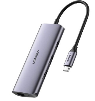 Ugreen 60718 USB Type C Bộ chuyển đổi sang 3 cổng USB 3.0 và Giga Lan hỗ trợ nguồn micro usb CM252 20060718