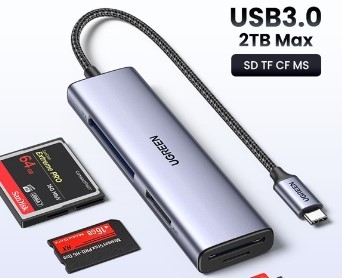 Ugreen 15307 cổng USB type C 3.1 đọc TF + SD + MS + CF tốc độ cao 5Gbps - Đầu đọc thẻ nhớ hỗ trợ đọc nhiều thẻ cùng lúc CM627 20015307