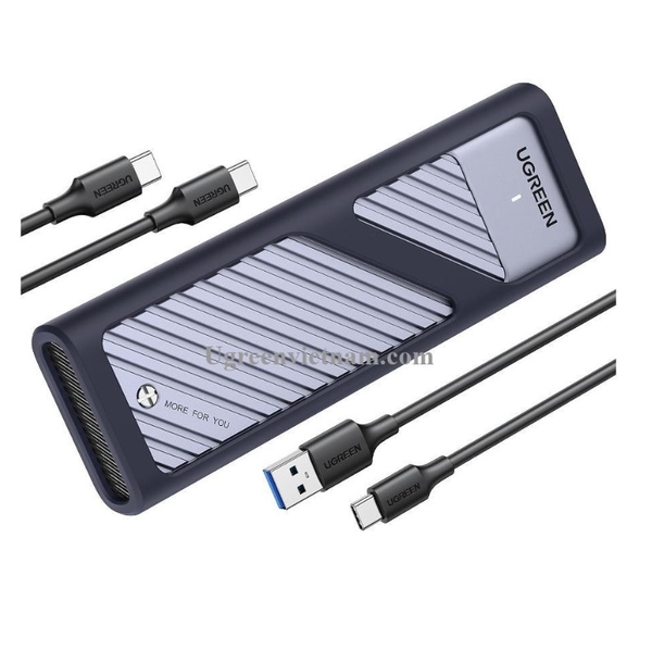 Ugreen 15511 nvme 3.1 Gen2 tốc độ 10Gbps có kèm 2 cáp A-C + C-C dài 0.5M Box đọc ổ cứng SSD M.2 chuẩn NVME USB-C hỗ trợ SSD 4Tb Vỏ nhôm