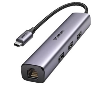 Hub chia USB Type-C to 3 cổng USB 3.0 Type-A kèm Lan Gigabit, vỏ nhôm chính hãng Ugreen 60600