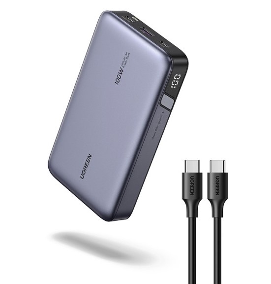 Ugreen 25188 20000mAh 100w max 2c1a có lcd Two-way pin dự phòng hỗ trợ sạc nhanh 2 chiều PD với 2 cổng usb type c + 1a kèm cáp typec 0.5m PB720 20025188