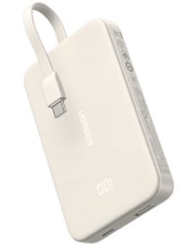 Ugreen 25741 10000mAh 20w max 1c1a dính sẵn dây usb type c và màn hình LCD pin dự phòng power bank màu vàng