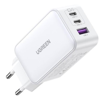 Ugreen 15334 65W 2c1a GaN Nexode chuẩn cắm EU chân tròn Màu Trắng Củ sạc nhanh 2 x USB-C + 1 x USB-A