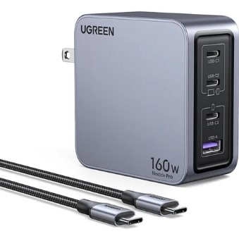 Ugreen 25876 160W 3c1a kèm dây type c bộ sạc 4 cổng Nexode Pro GaN gồm 3 USB-C + 1 USB-A