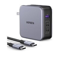 Ugreen 90548 140W kèm cáp USB-C dài 1.8M Màu Xám Bộ sạc nhanh Nexode có 2 cổng USB-C và 1 cổng USB-A