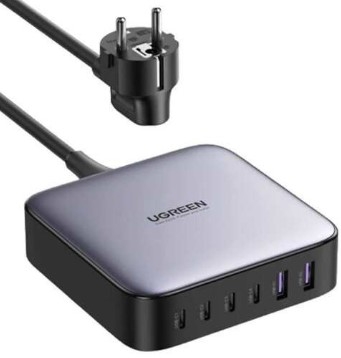Ugreen 40914 200W cáp nguồn dài 2M chuẩn cắm EU Màu Xám Bộ sạc nhanh có 4 cổng USB-C và 2 cổng USB-A