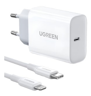 Ugreen 50698 1M PD 20W USB-C 3.0 Màu Trắng Bộ sạc + cáp sạc nhanh Lightning dành cho iPhone 13 12 Pro Max