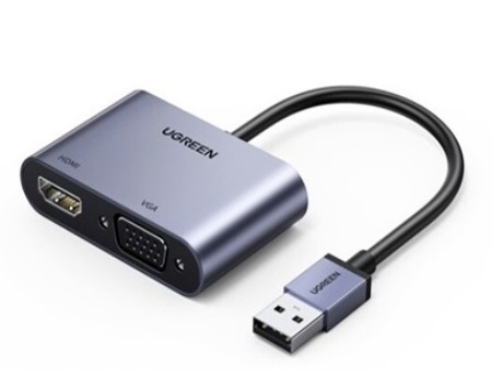 Cáp chuyển đổi USB 3.0 sang HDMI + VGA 1080P/60Hz Ugreen 20518 cao cấp