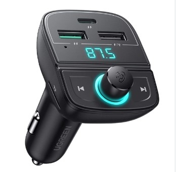 Ugreen 80910 BT 5.0 + FM + QC 3.0 + USB + TF Màu Đen Tẩu sạc đa năng gồm phát Bluetooth 5.0