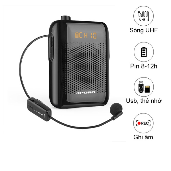 Máy trợ giảng không dây Aporo T30 UHF (Micro không dây, Bluetooth 5.0)