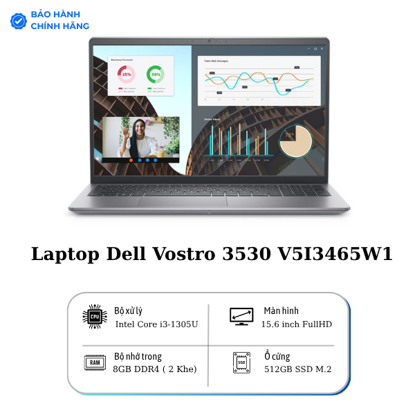 Laptop Dell Vostro 3530 V5I3465W1 (Intel Core i3-1305U | 8GB | 512GB | Intel UHD | 15.6 inch FHD | Win 11 | Office | Xám)