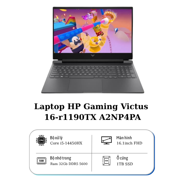 Laptop HP Victus 16-r1190TX A2NP4PA (Core i5-14450HX | 32GB | 1TB | RTX 3050 | 16.1 inch FHD 144Hz | Win 11 | Đen)