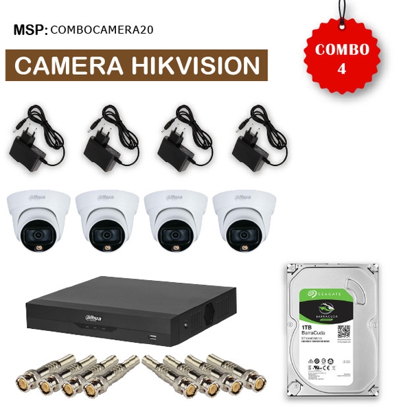 Combo 4 Camera Dahua HAC-HDW1239TLP-LED+ Đầu ghi hình DAHUA