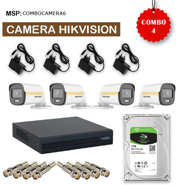 Combo 4 Camera HikVision DS-2CE10DF3T-FS  + Đầu ghi hình HIKVISION