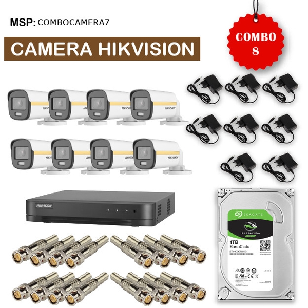 Combo 8 Camera HikVision DS-2CE10DF3T-FS + Đầu ghi hình HIKVISION