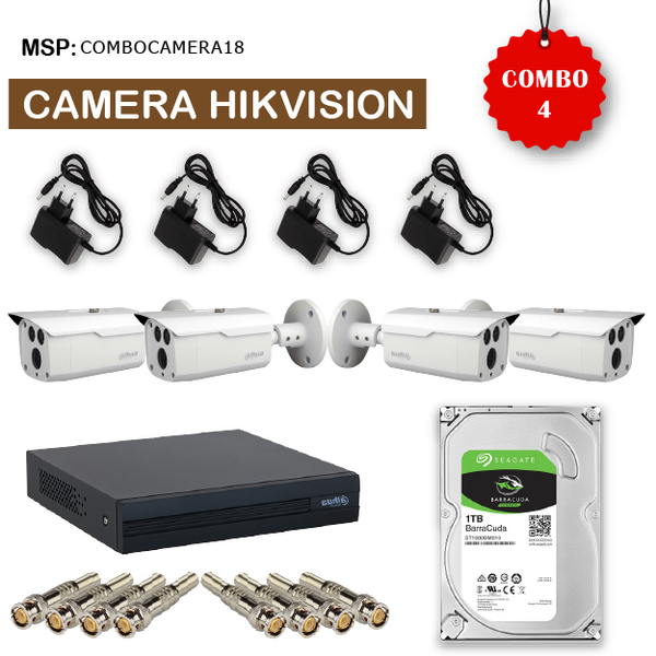 Combo 4 Camera Dahua HAC-HFW1200DP-S5 (2M) 3.6mm + Đầu ghi hình DAHUA