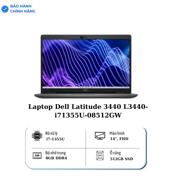 Laptop Dell Latitude 3440 L3440-i71355U-08512GW (Intel Core i7-1355U | 8GB | 512GB | 14 inch FHD | Win 11 | Đen)