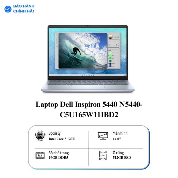Laptop Dell Inspiron 14 5440 N5440-C5U165W11IBD2 (Core 5 120U, MX570A 2GB, RAM 16GB DDR5, SSD 512GB, 14 Inch WVA 2.2K 60Hz 100% sRGB)
