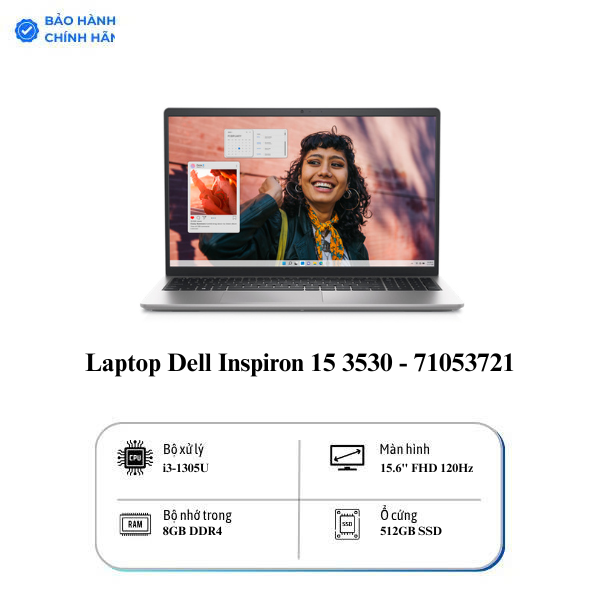 Laptop Dell Inspiron 15 3530 N3530-i3U085W11SLU (Intel Core i3-1305U | 8GB | 512GB | Intel UHD | 15.6 inch FHD | Win 11 | Office | Bạc)