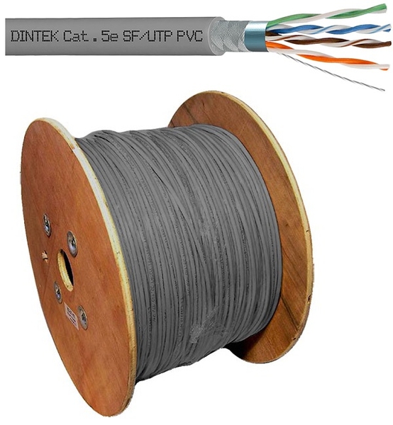 Cáp mạng Dintek CAT.5e S-FTP, 4 pair, 24AWG, Bọc nhôm chống nhiễu 4 đôi, bọc thêm lưới đồng ở ngoài, cuộn 305m (1105-03001)