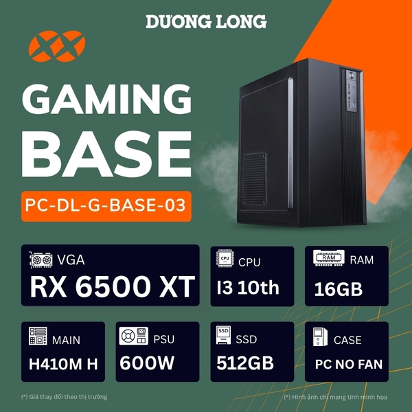 PC Gaming Tiêu Chuẩn G-BASE-03 (Intel Core i3-10th, 16GB, 500GB, RX 6500 XT 4GB, 600W)