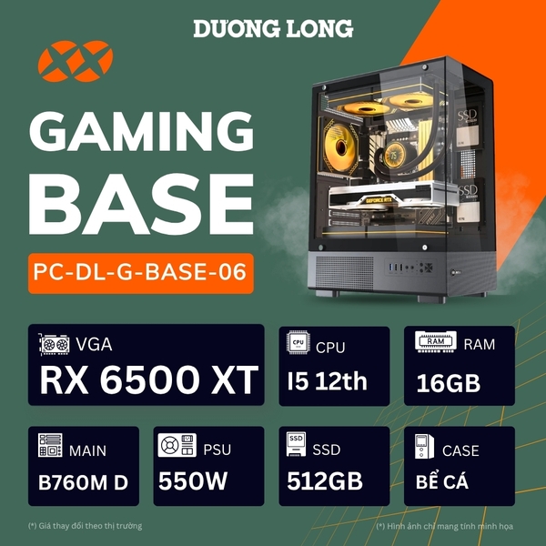 PC Gaming Tiêu Chuẩn G-BASE-06 (Intel Core i5-12th, 16GB, 500GB, RX 6500 XT 4GB, 550W)