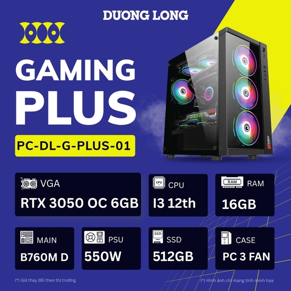 PC Gaming Nâng Cao G-PLUS-01 (Intel Core i3-12th, 16GB, 500GB, RTX 3050 OC 6GB, 550W)
