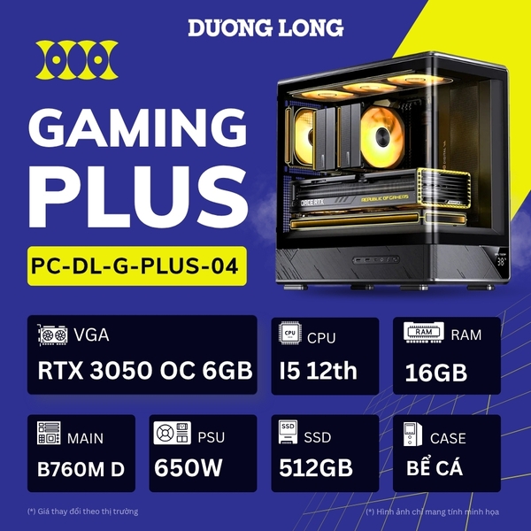 PC Gaming Nâng Cao G-PLUS-04 (Intel Core i5-12th, 16GB, 500GB, RTX 3050 OC 6GB, 650W)
