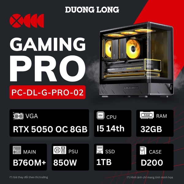 PC Gaming Cao Cấp G-PRO-02 (Intel Core i5-14th, 32GB, 1TB, RTX 5050 OC 8GB, 850W)