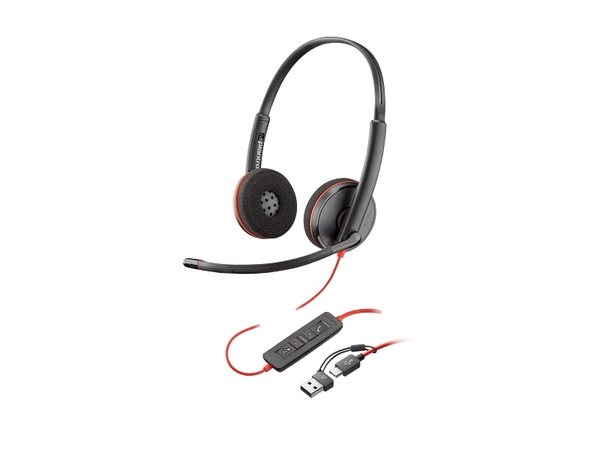 Tai nghe có dây Poly Blackwire 3220 Stereo USB-C 8X228AA (Mic khử ồn, kèm adapter USB-C/A)